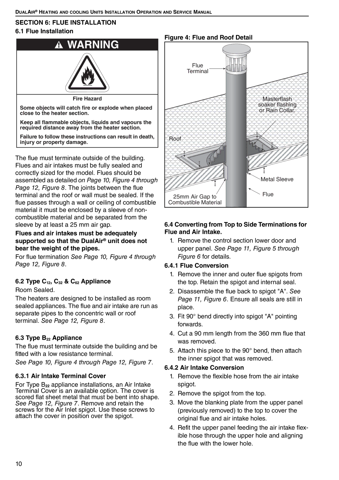 Roberts Gorden DAT75, DAT90, DAT100 Flue Installation 6.1 Flue Installation, Type B22 Appliance, Air Intake Terminal Cover 