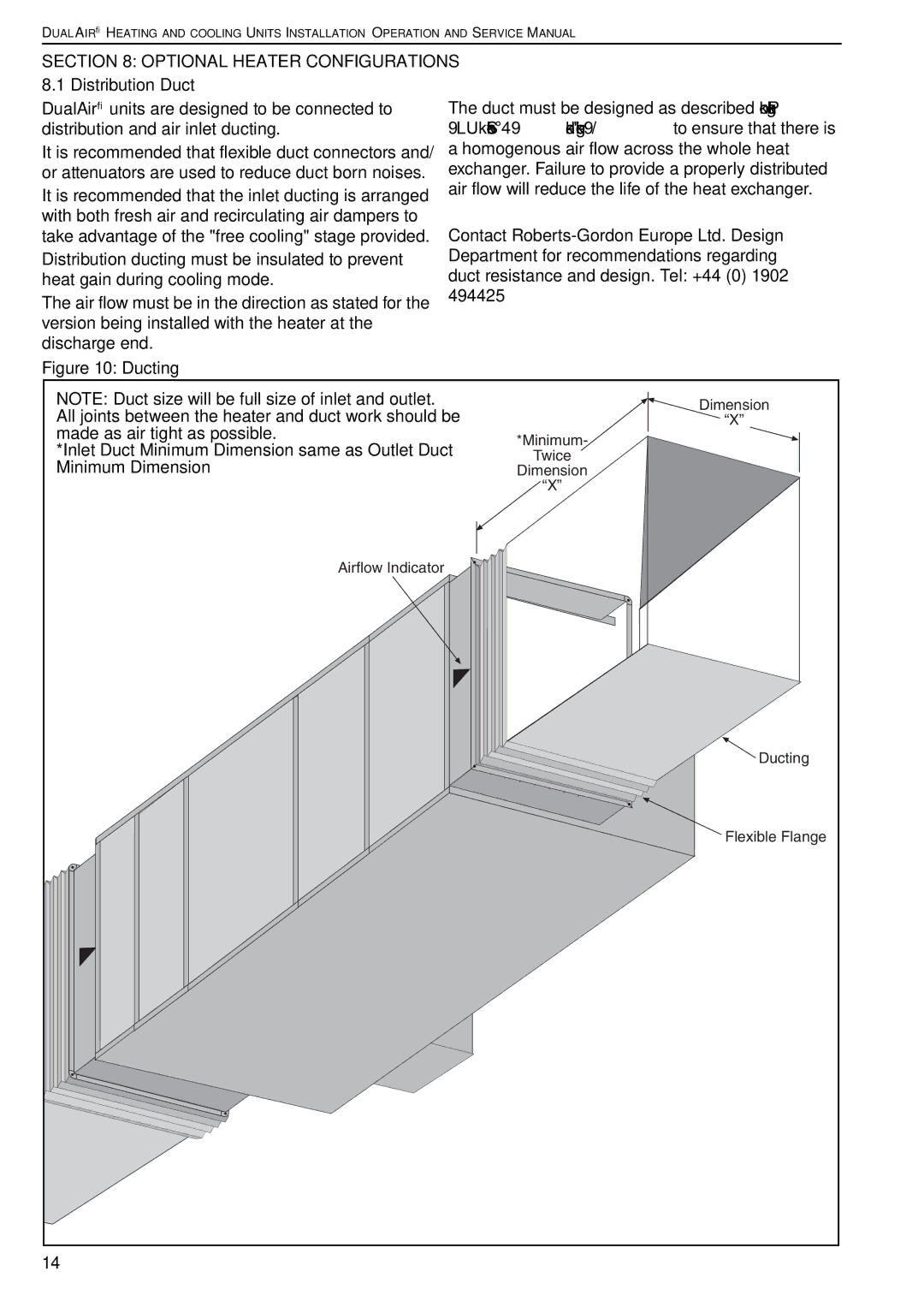 Roberts Gorden DAT75 Optional Heater Configurations 8.1 Distribution Duct, 14, .1 and to ensure that there is, 494425 