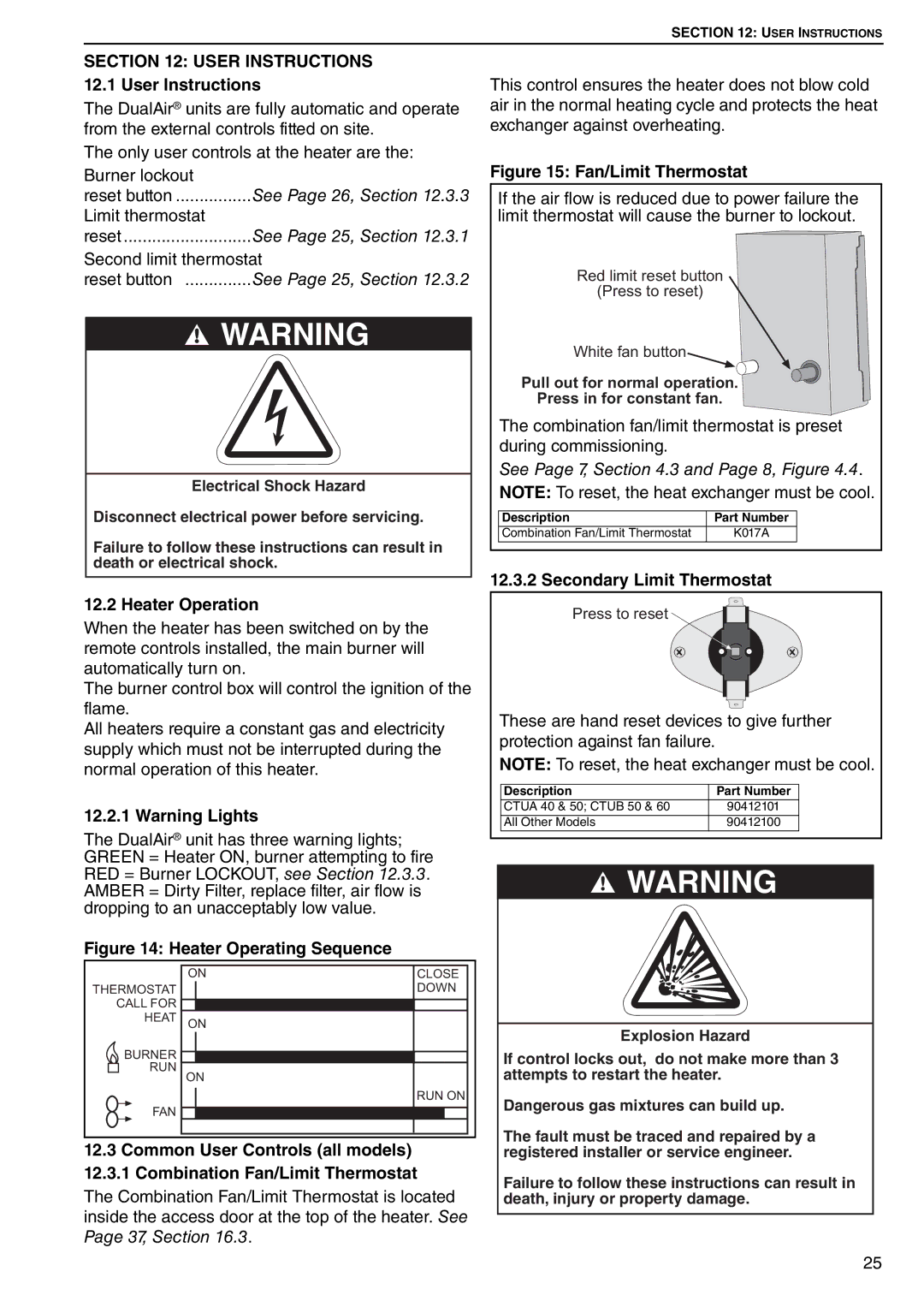 Roberts Gorden DAT115 See Page 26, Section, See Page 25, Section, Heater Operation, See Page 7, .3 and Page 8, Figure 