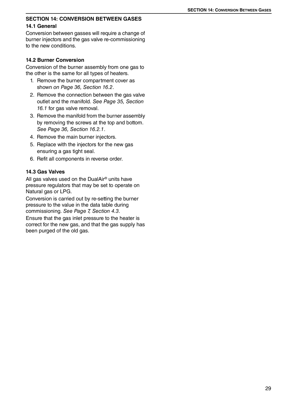 Roberts Gorden DAT115, DAT75, DAT90, DAT100 Conversion Between Gases 14.1 General, Burner Conversion, Gas Valves 