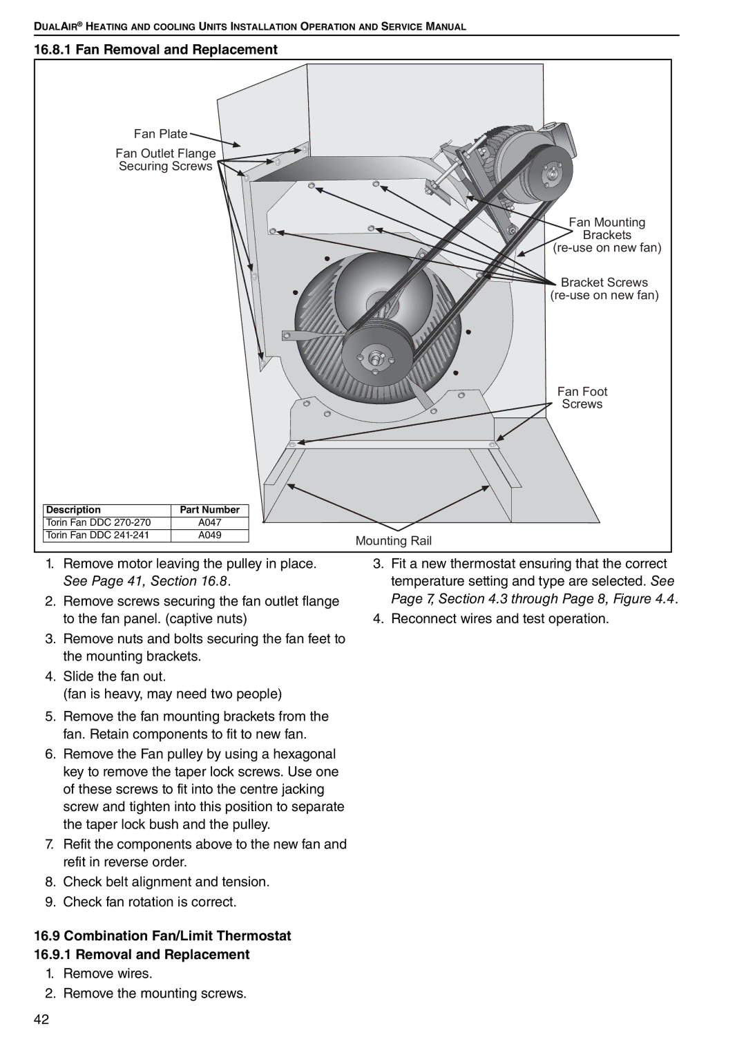 Roberts Gorden DAT75, DAT90, DAT100, DAT115 service manual Fan Removal and Replacement 