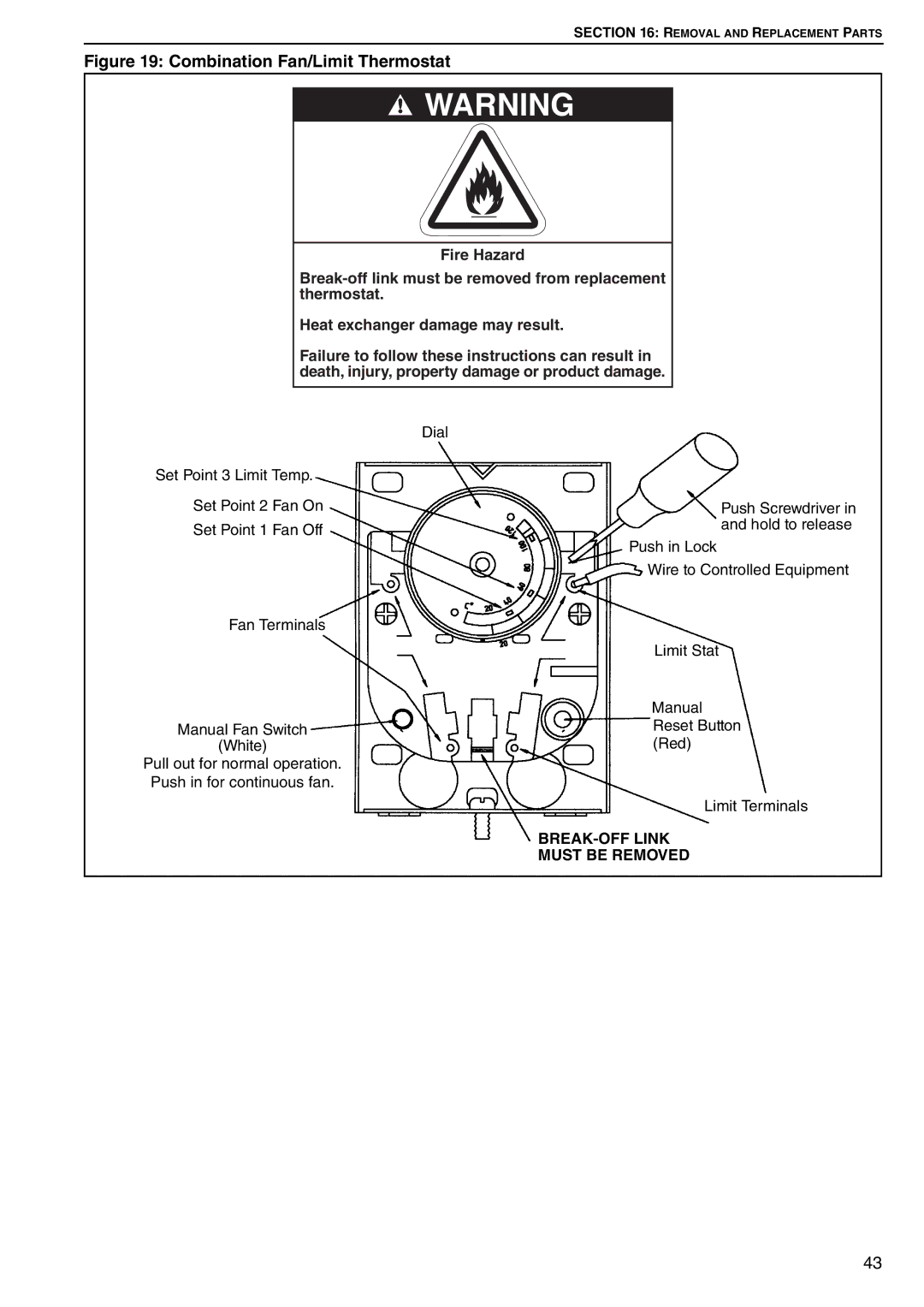 Roberts Gorden DAT90, DAT75, DAT100, DAT115 service manual Combination Fan/Limit Thermostat 