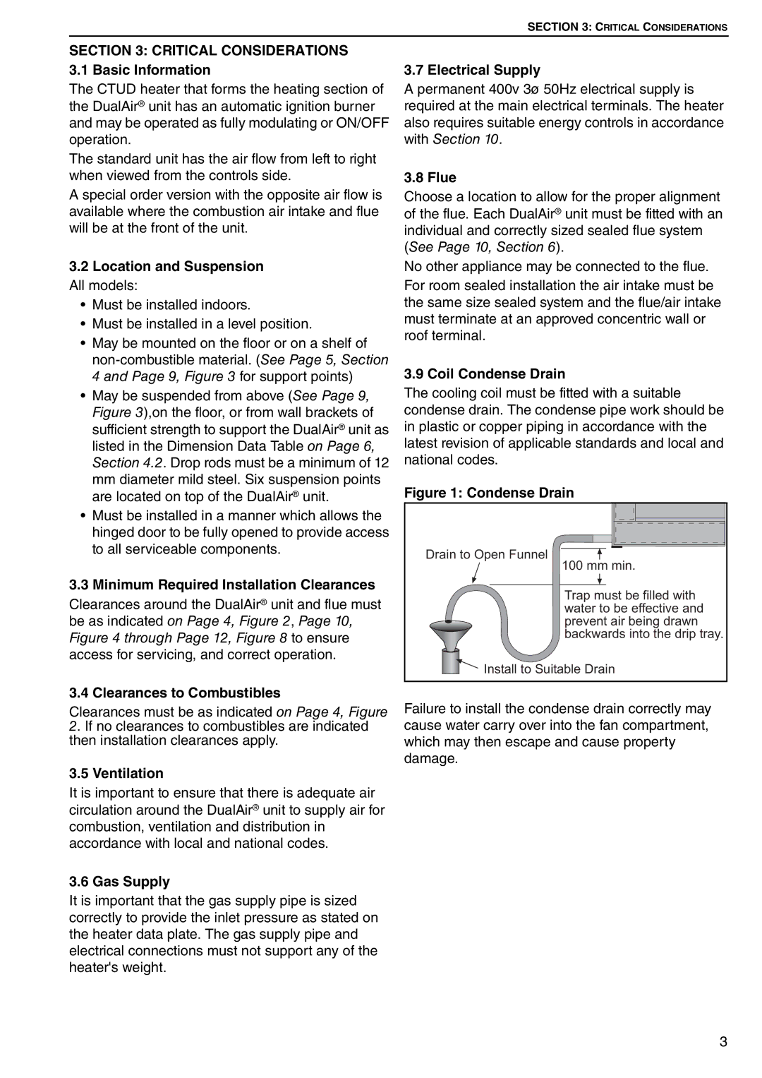 Roberts Gorden DAT90, DAT75 Critical Considerations 3.1 Basic Information, Minimum Required Installation Clearances, Flue 