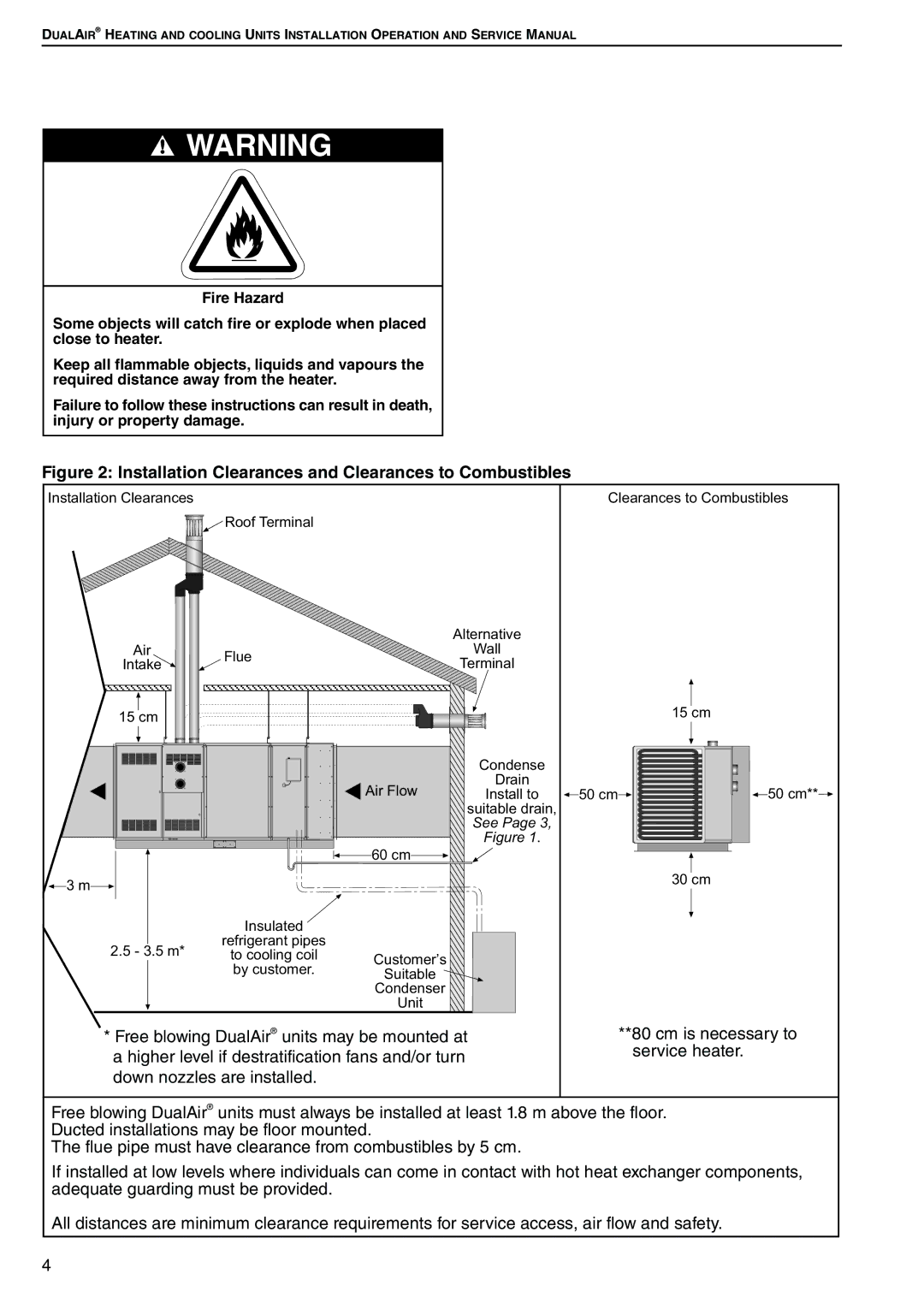 Roberts Gorden DAT100, DAT75, DAT90, DAT115 service manual Installation Clearances and Clearances to Combustibles 