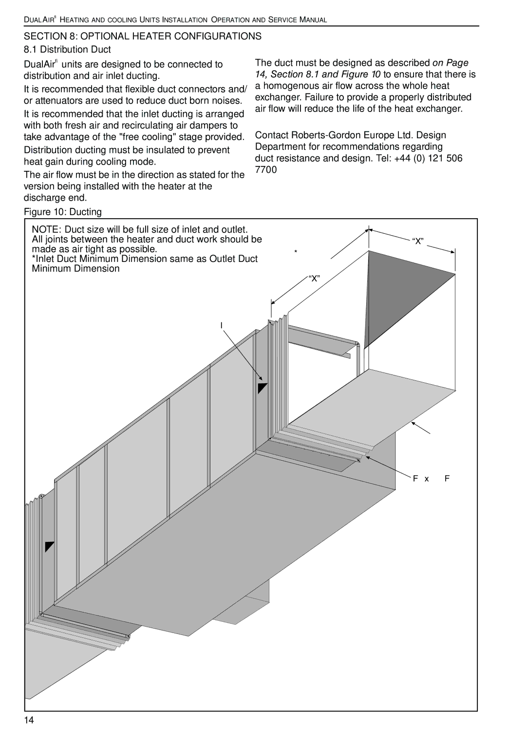 Roberts Gorden DAT75 Optional Heater Configurations 8.1 Distribution Duct, Department for recommendations regarding, 7700 