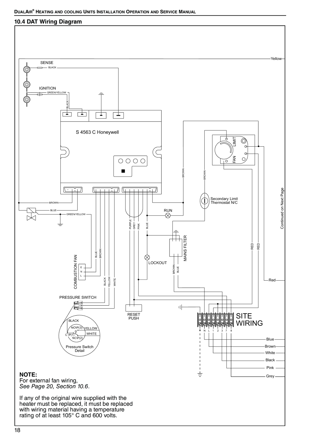 Roberts Gorden DAT75, DAT90, DAT100, DAT115 service manual DAT Wiring Diagram, See Page 20, Section 