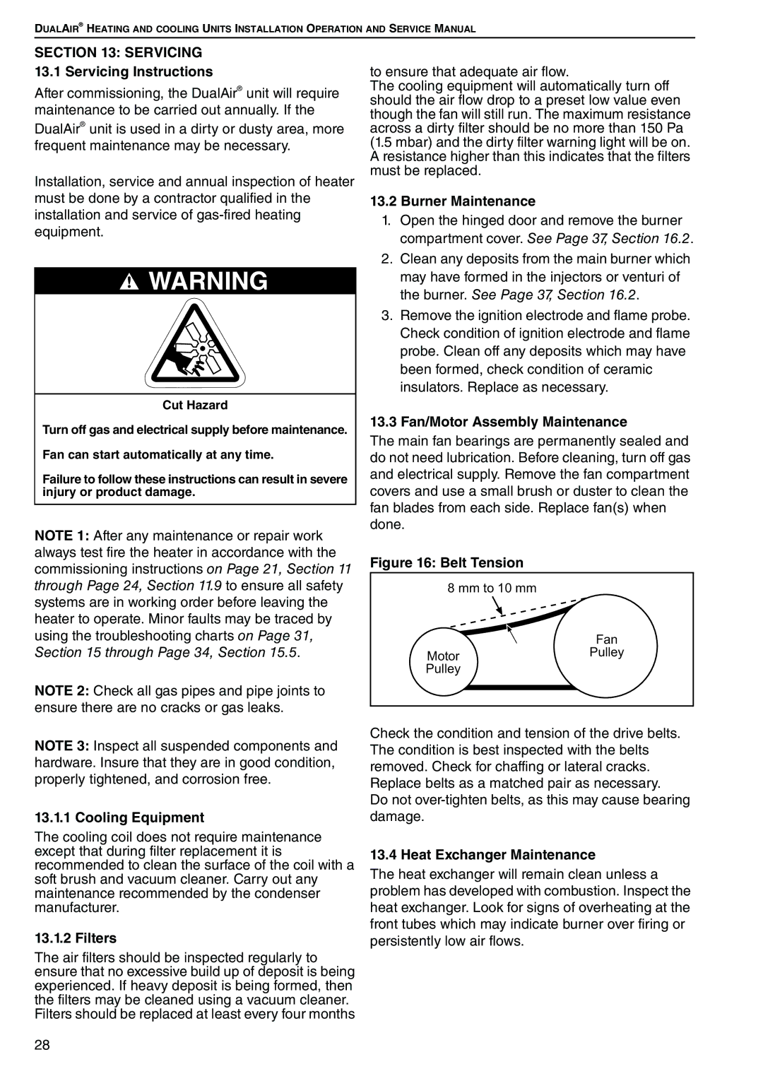 Roberts Gorden DAT100, DAT75, DAT90, DAT115 Servicing 13.1 Servicing Instructions, Cooling Equipment, Burner Maintenance 