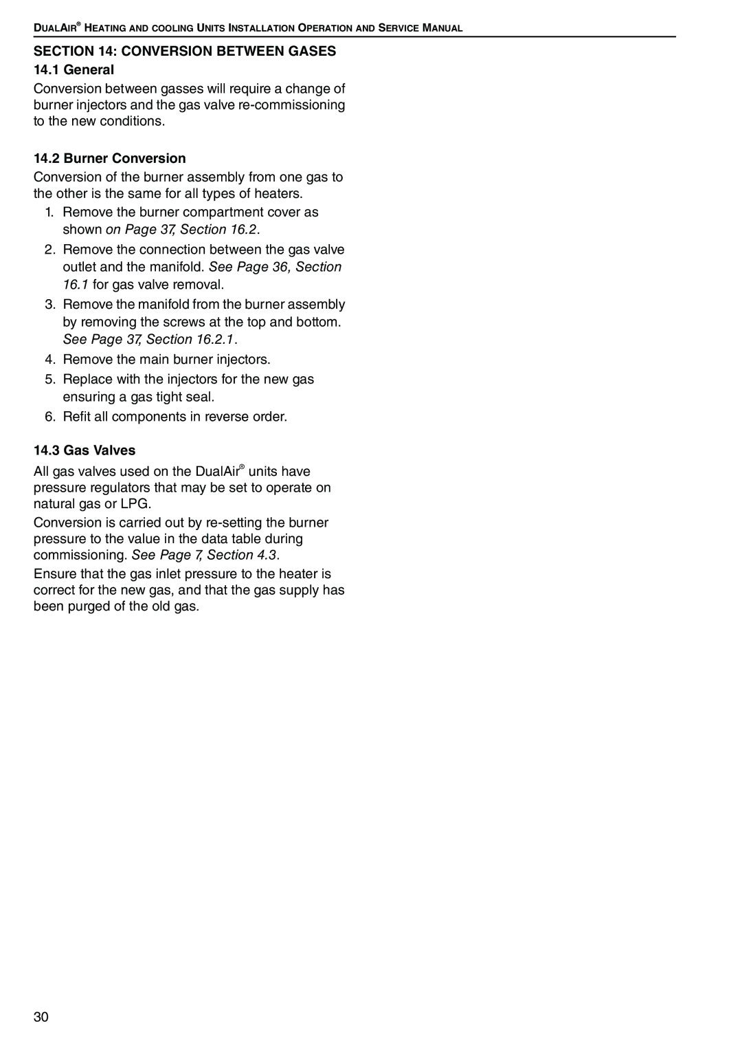 Roberts Gorden DAT75, DAT90, DAT100, DAT115 Conversion Between Gases 14.1 General, Burner Conversion, Gas Valves 