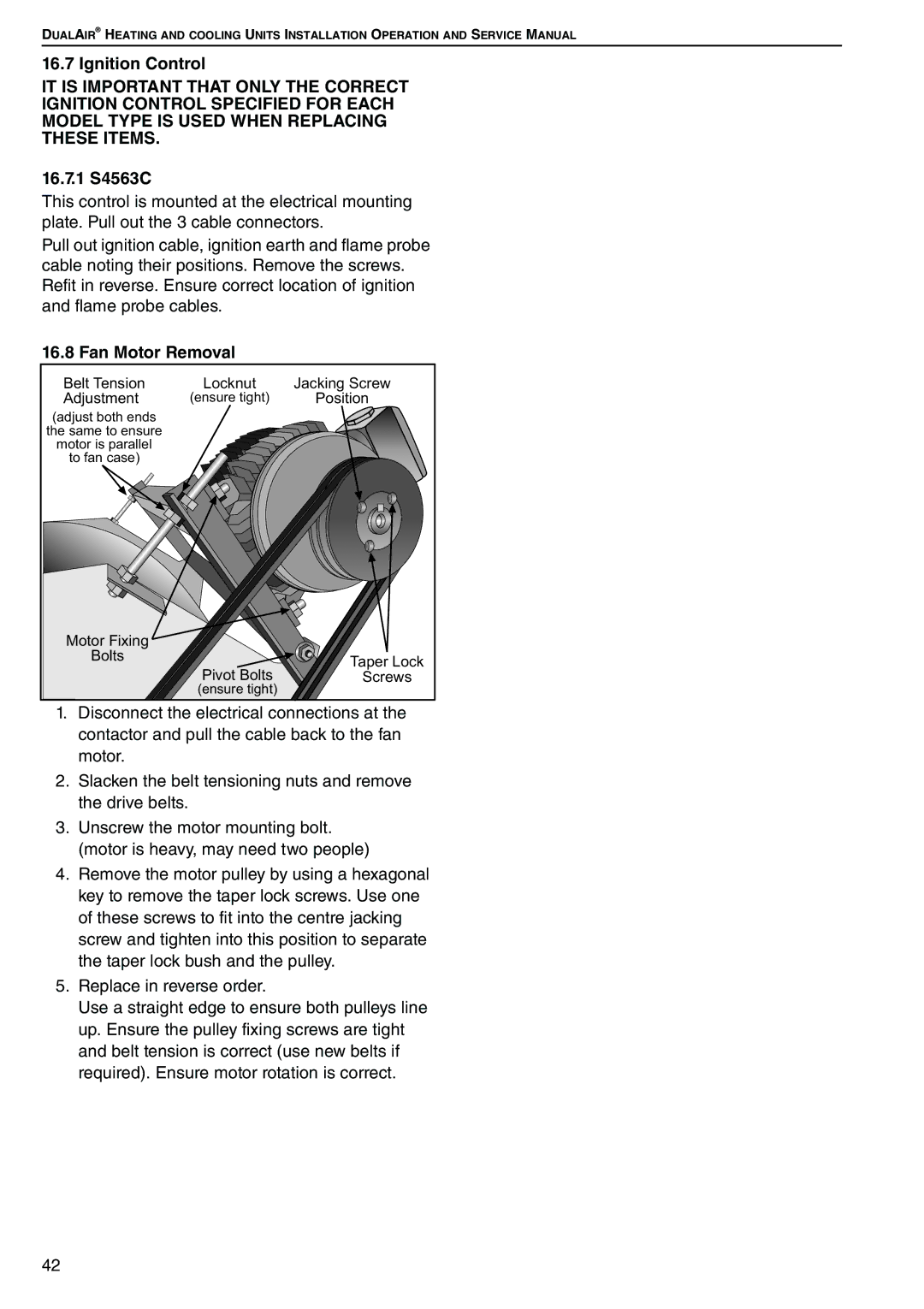 Roberts Gorden DAT75, DAT90, DAT100, DAT115 service manual Ignition Control, 16.7.1 S4563C, Fan Motor Removal 