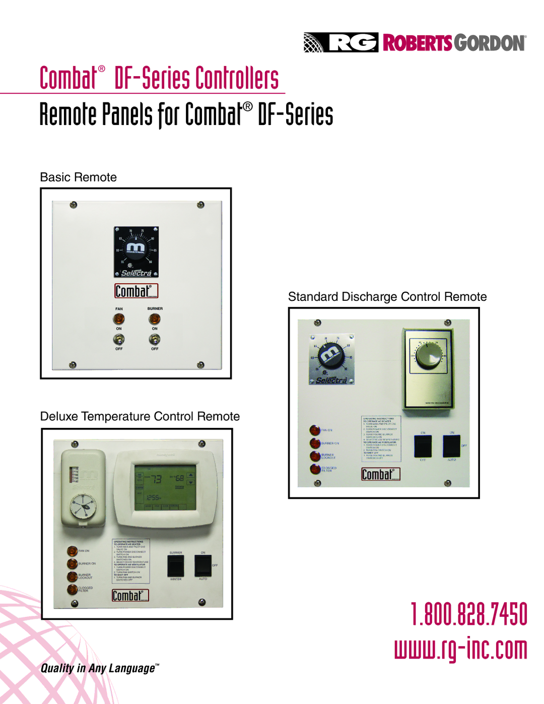 Roberts Gorden 1.800.828.7450 manual Combat DF-Series Controllers, Remote Panels for Combat DF-Series 