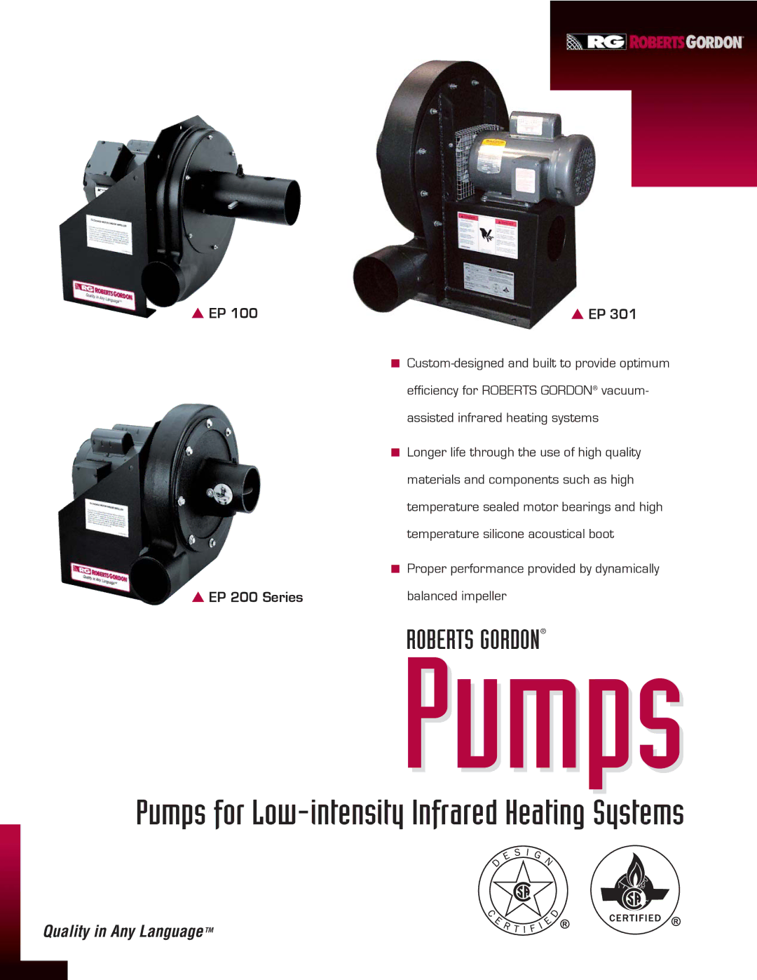 Roberts Gorden EP 100, EP 200 Series, EP 301 manual Pumps 