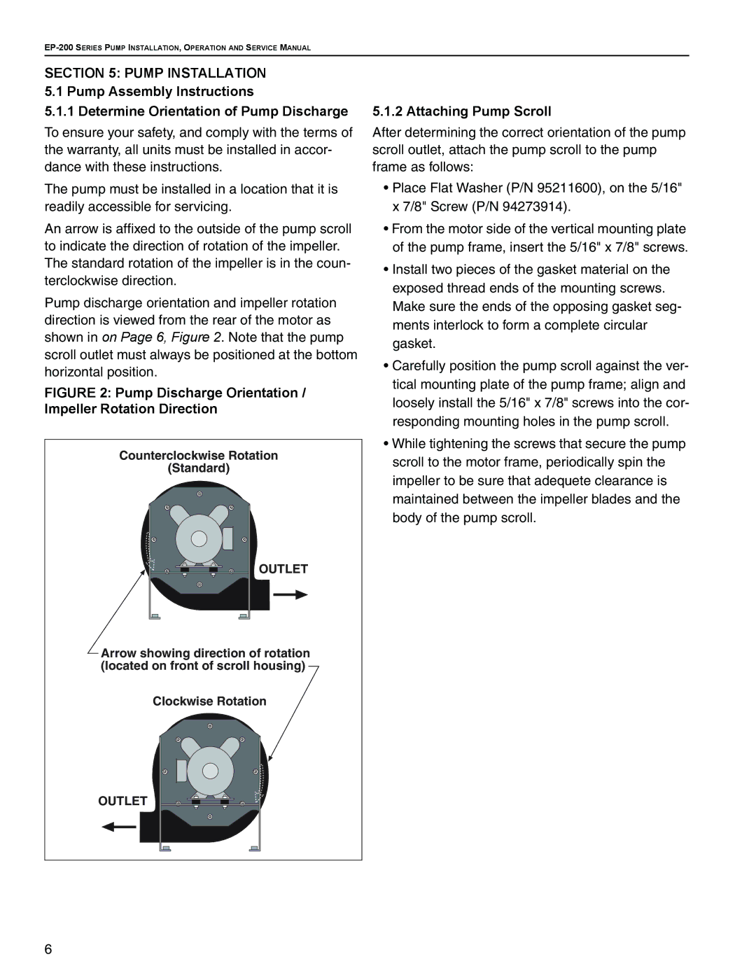 Roberts Gorden EP-200 Series, EP-203 service manual Pump Installation, Attaching Pump Scroll 