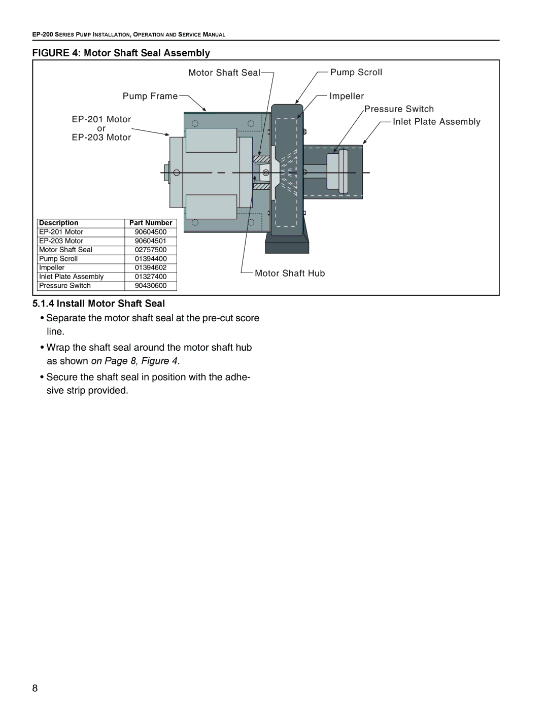 Roberts Gorden EP-200 Series, EP-203 service manual Motor Shaft Seal Assembly, Install Motor Shaft Seal 