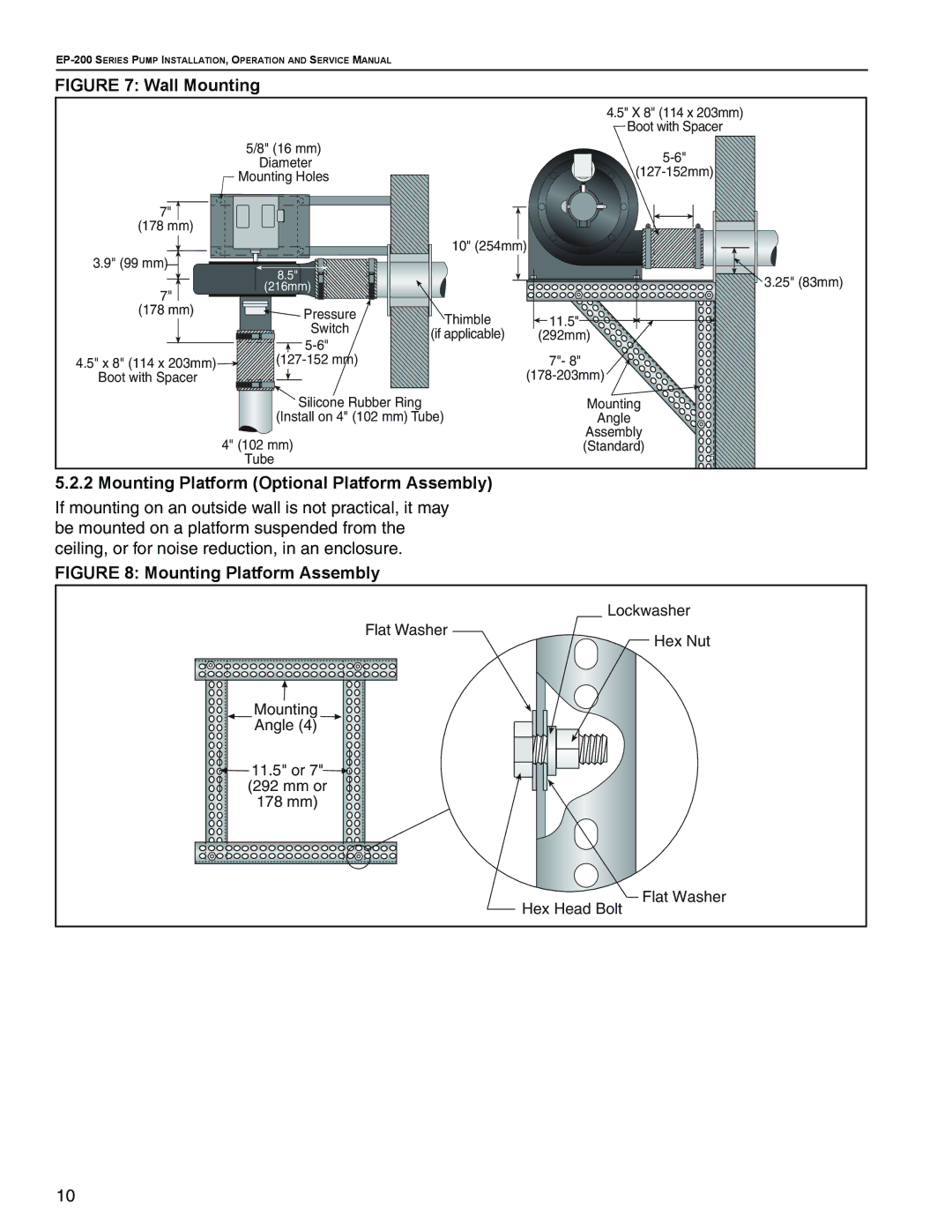 Roberts Gorden EP-200 Series, EP-203 service manual Wall Mounting, Mounting Platform Optional Platform Assembly 