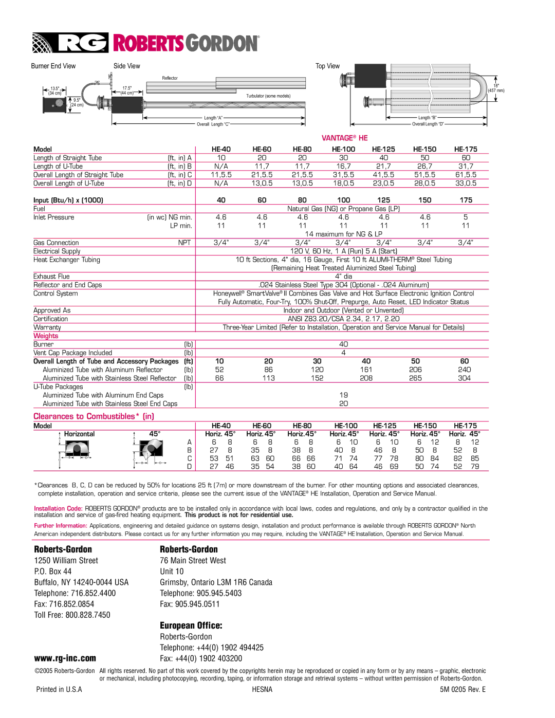 Roberts Gorden HE-175, HE-60, HE-80, HE-40, HE-100, HE-150, HE-125 manual Roberts-Gordon, European Office 