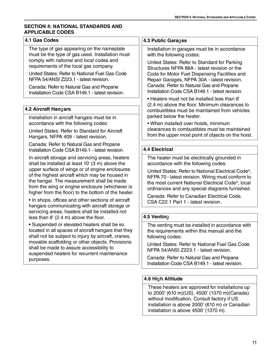 Roberts Gorden HE-40, HE-60, HE-80, HE-175, HE-100, HE-150, HE-125 service manual National Standards and Applicable Codes 