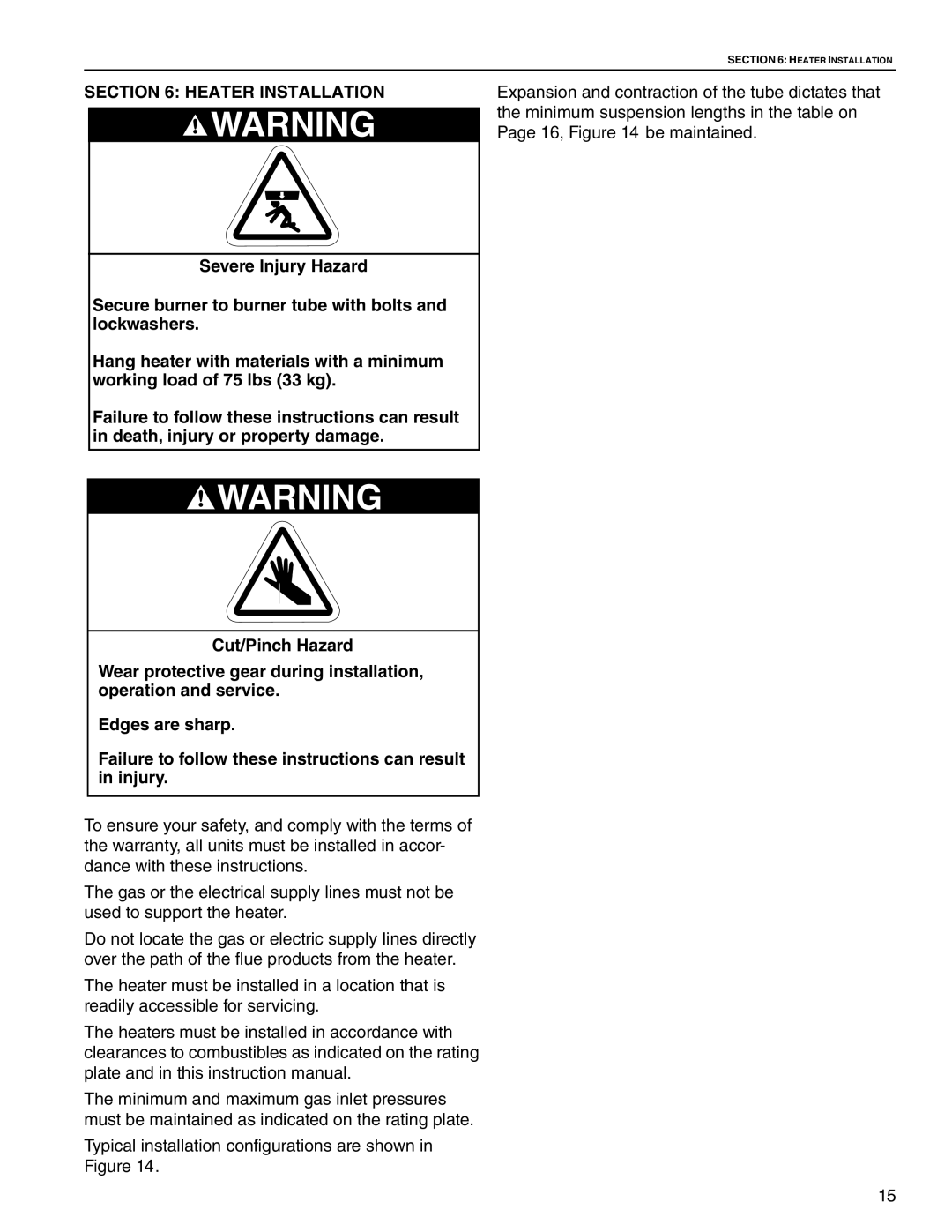 Roberts Gorden HE-60, HE-80, HE-175, HE-40, HE-100, HE-150, HE-125 service manual Heater Installation 