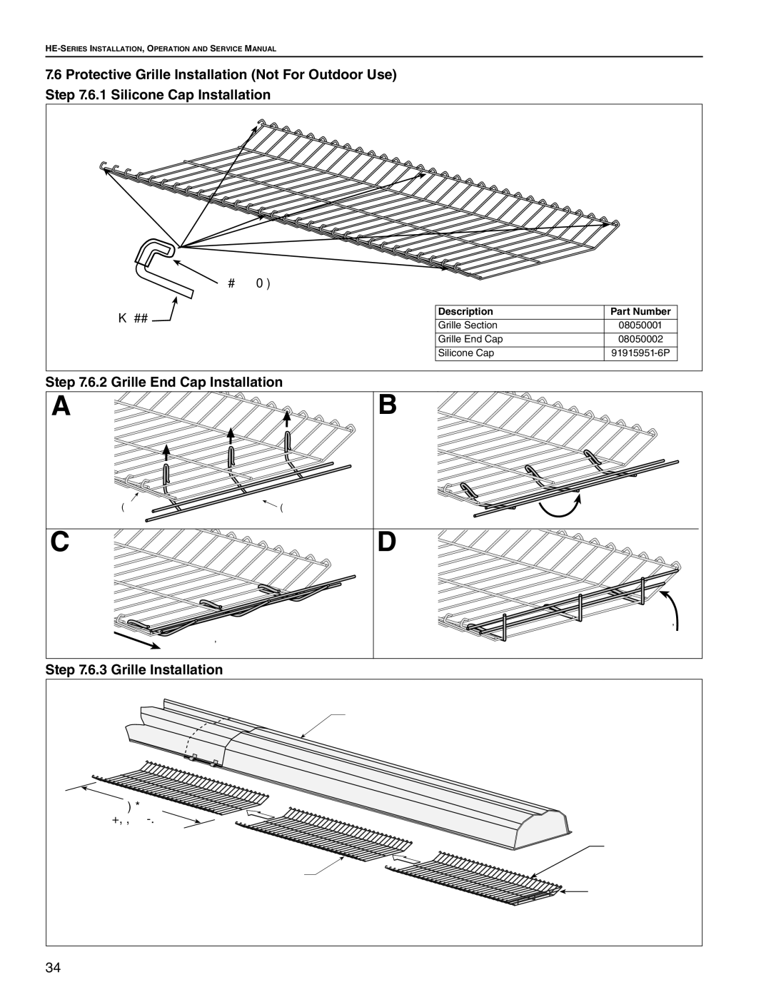 Roberts Gorden HE-150, HE-60, HE-80, HE-175, HE-40, HE-100, HE-125 Grille End Cap Installation, Grille Installation 