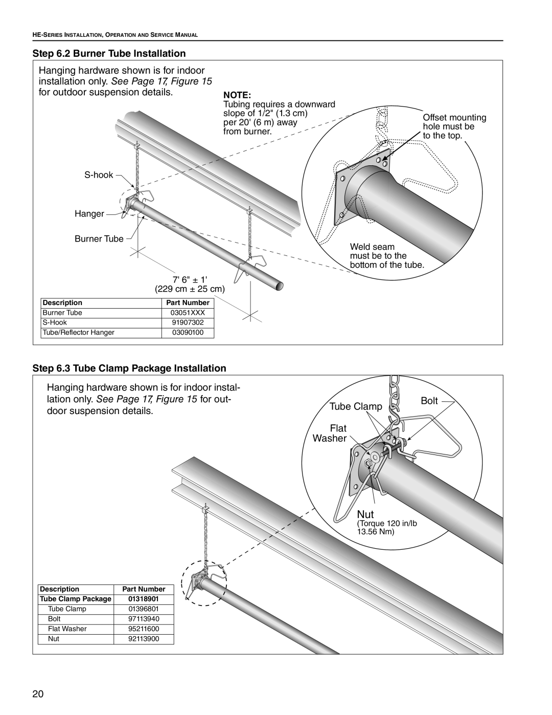 Roberts Gorden HE-150, HE-60, HE-80, HE-175, HE-40, HE-100 2 Burner Tube Installation, installation only. See Page 17, Figure 