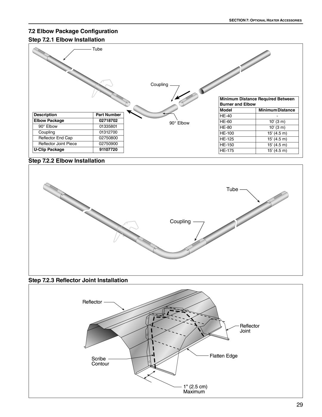 Roberts Gorden HE-60 Elbow Package Configuration .2.1 Elbow Installation, 2.2 Elbow Installation, Burner and Elbow, Model 