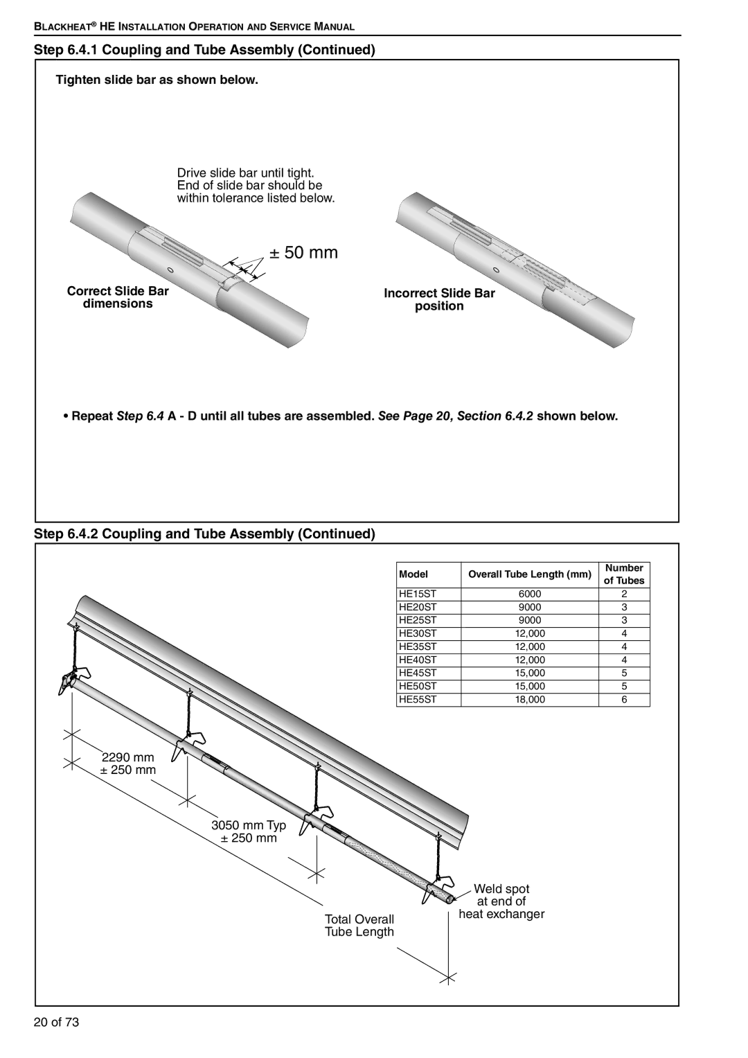 Roberts Gorden HE35UT, HE20ST, HE50DL, HE45UT, HE30DL, HE50ST Coupling and Tube Assembly, Tighten slide bar as shown below 