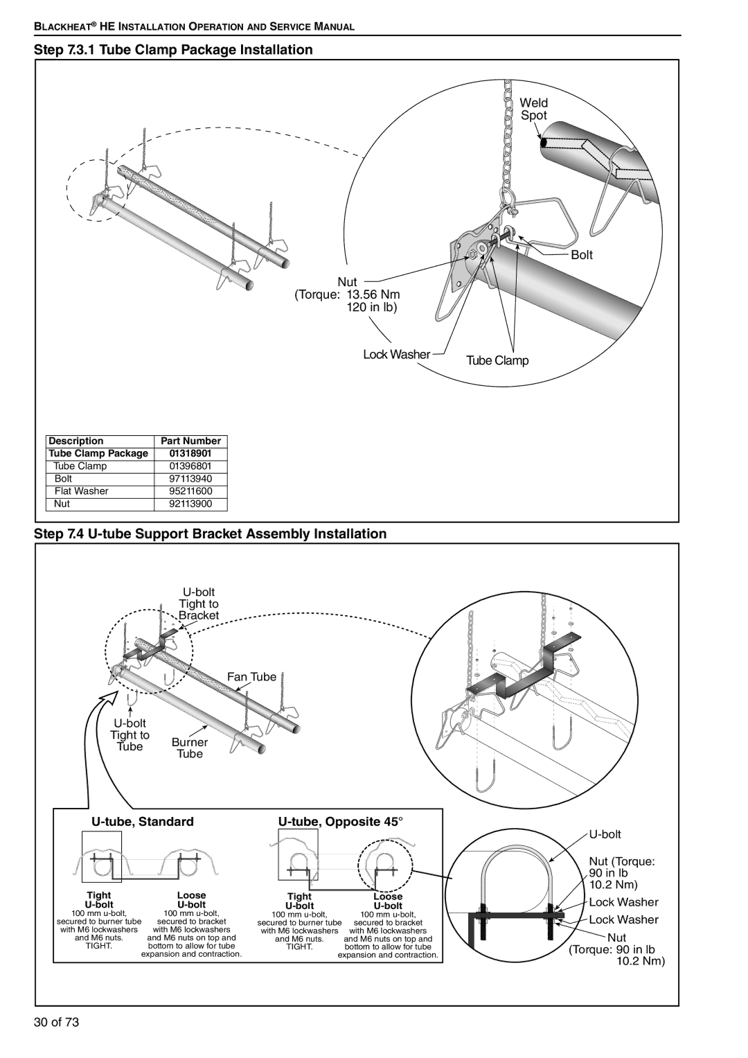 Roberts Gorden HE20UT, HE20ST, HE50DL, HE45UT Tube Clamp Package Installation, U-tube Support Bracket Assembly Installation 