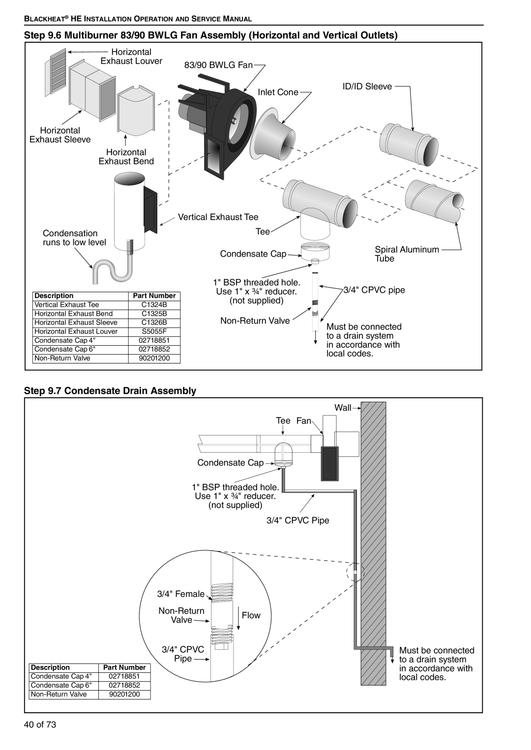 Roberts Gorden HE50ST, HE20ST, HE50DL, HE45UT, HE30DL, HE35UT, HE50UT, HE45ST, HE25UT Condensate Drain Assembly, Non-Return Valve 