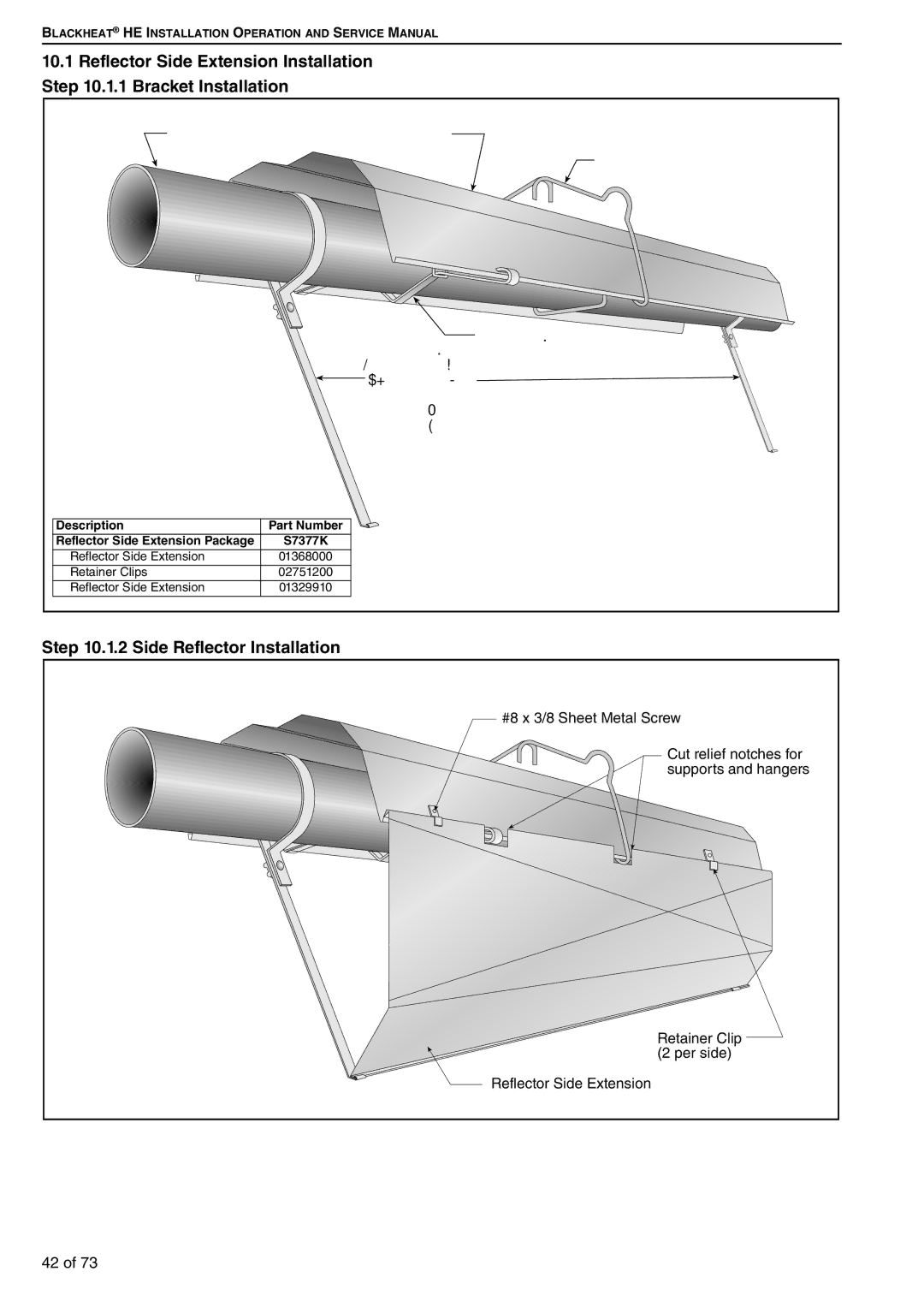 Roberts Gorden HE50UT, HE20ST Reflector Side Extension Installation 1 Bracket Installation, Side Reflector Installation 