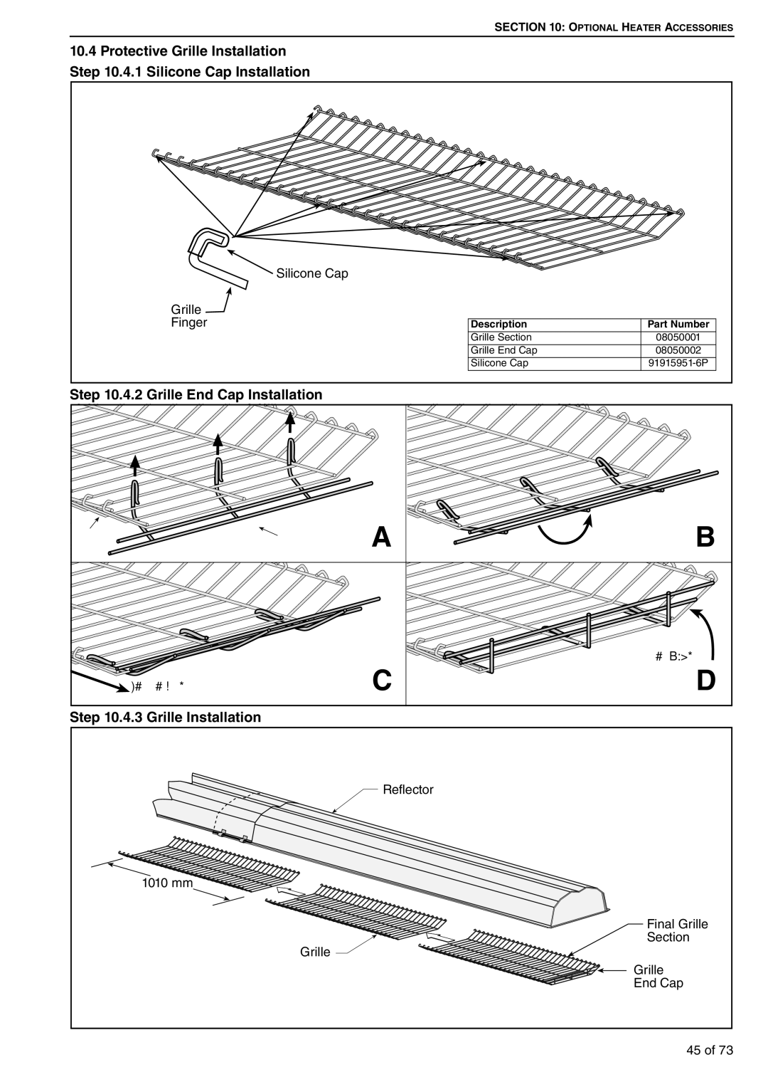 Roberts Gorden HE40DL, HE20ST, HE50DL, HE45UT, HE30DL, HE50ST, HE35UT, HE50UT Grille End Cap Installation, Grille Installation 