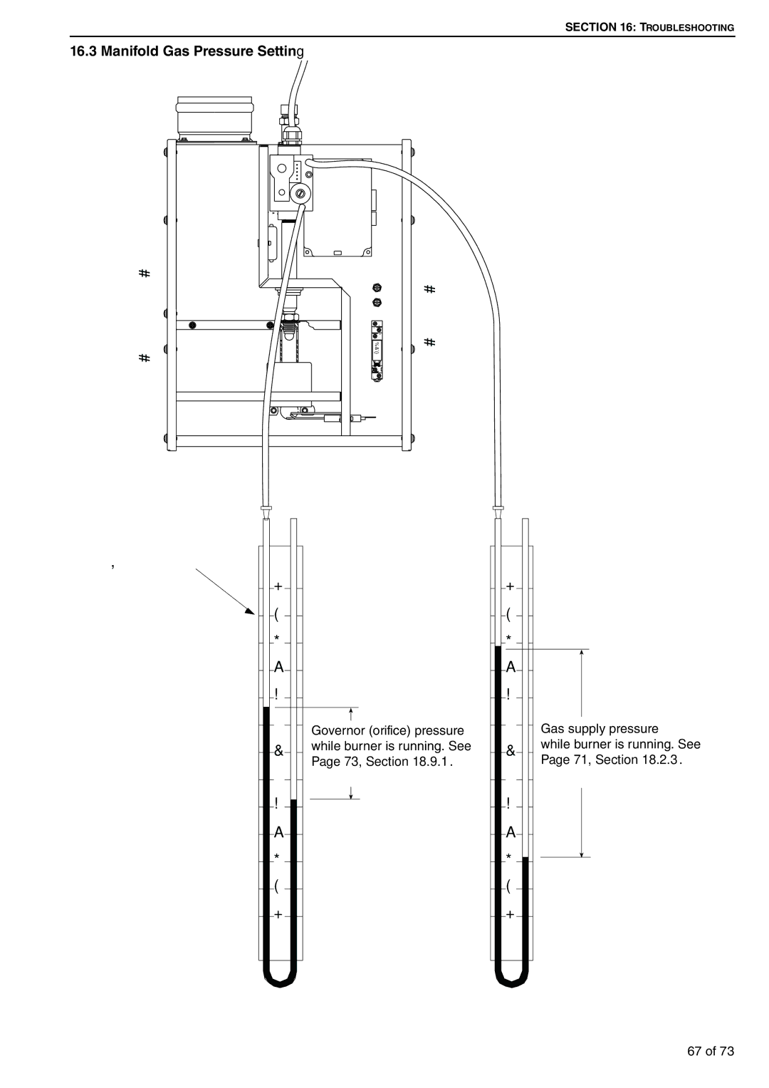 Roberts Gorden HE60DL, HE20ST, HE50DL, HE45UT, HE30DL, HE50ST Manometer 4 3 2 1 0 1 2 3 4 5, Manifold Gas Pressure Setting 