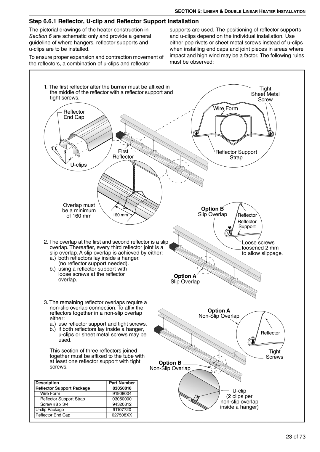 Roberts Gorden HE25UT Option B, Option A, Reflector Support, 160 mm, Slip Overlap Reflector, Wire Form, Screw #8 x 3/4 