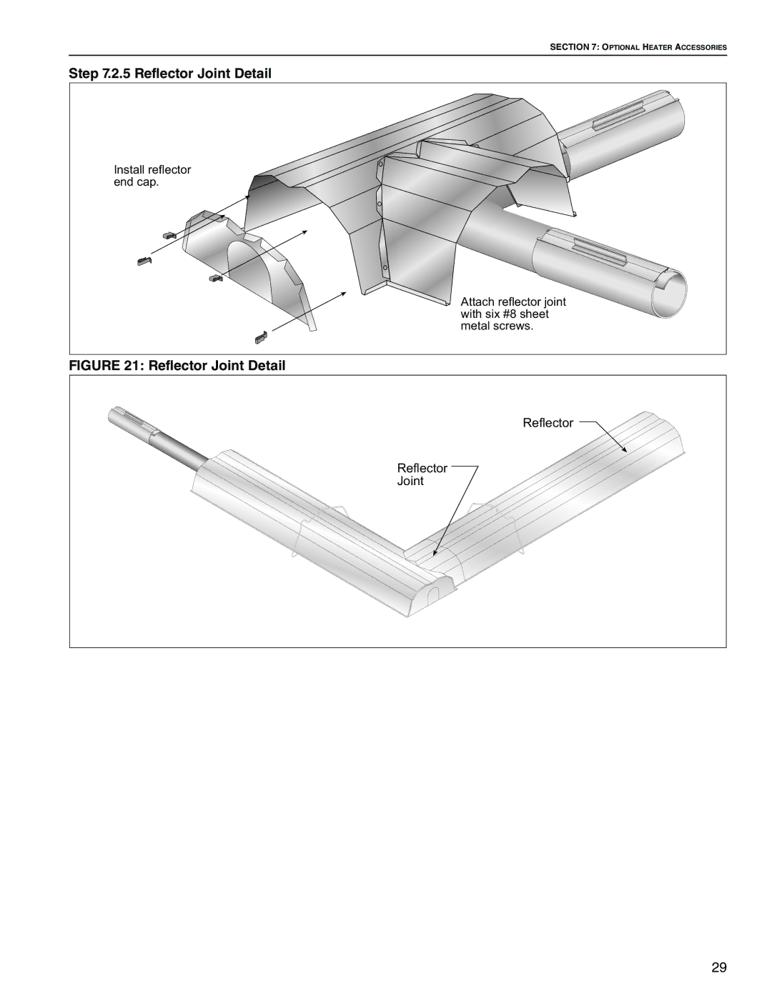 Roberts Gorden Linear Heater manual Reflector Joint Detail 