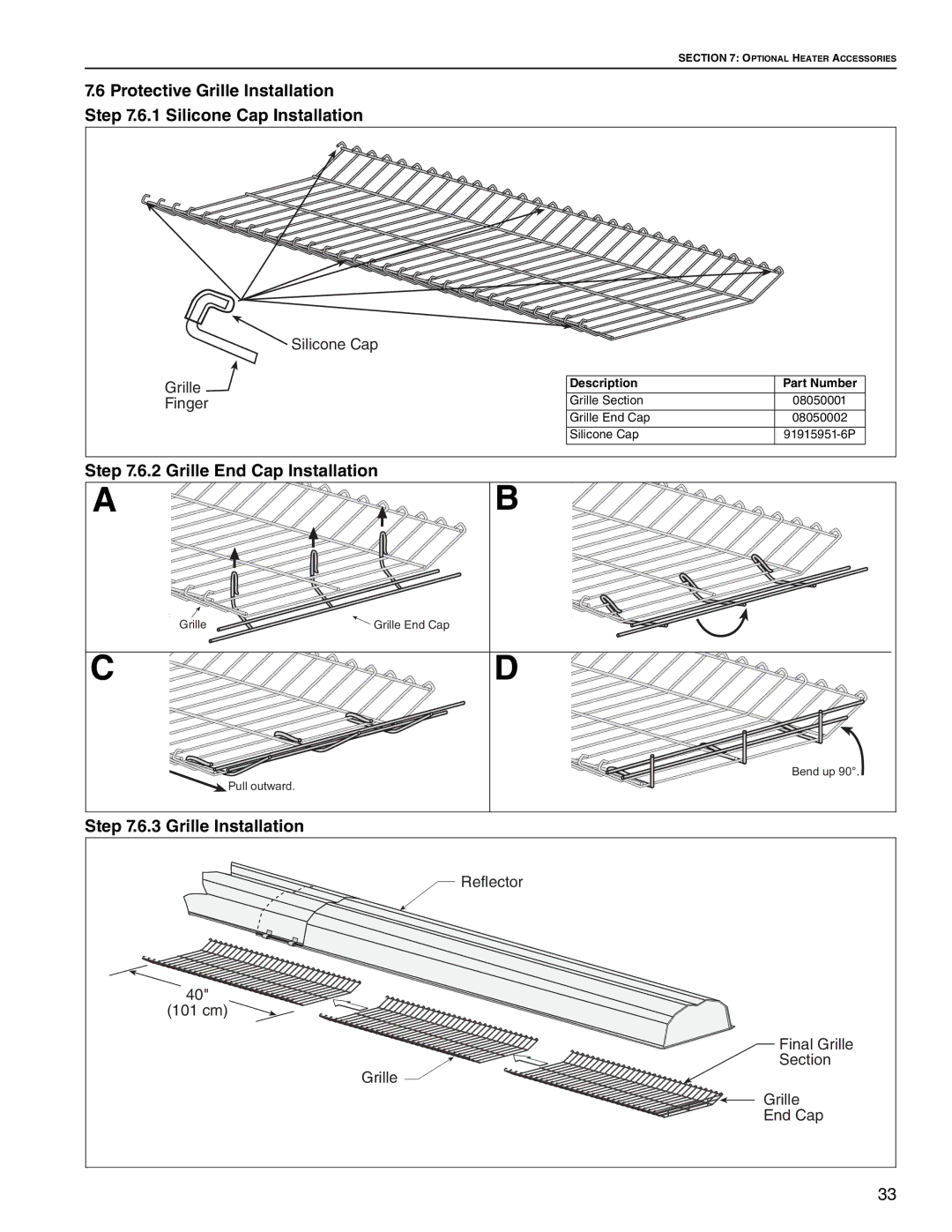 Roberts Gorden Linear Heater manual Grille End Cap Installation, Grille Installation 