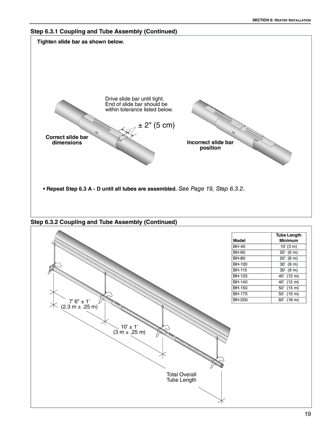 Roberts Gorden Linear Heater manual Coupling and Tube Assembly, Tube Length, Model 