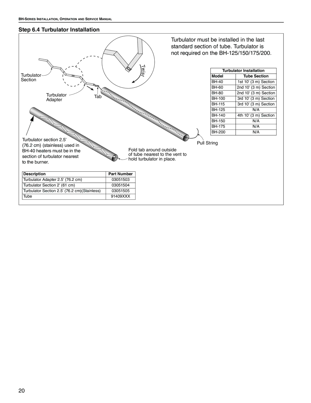 Roberts Gorden Linear Heater manual Turbulator Installation Model Tube Section 