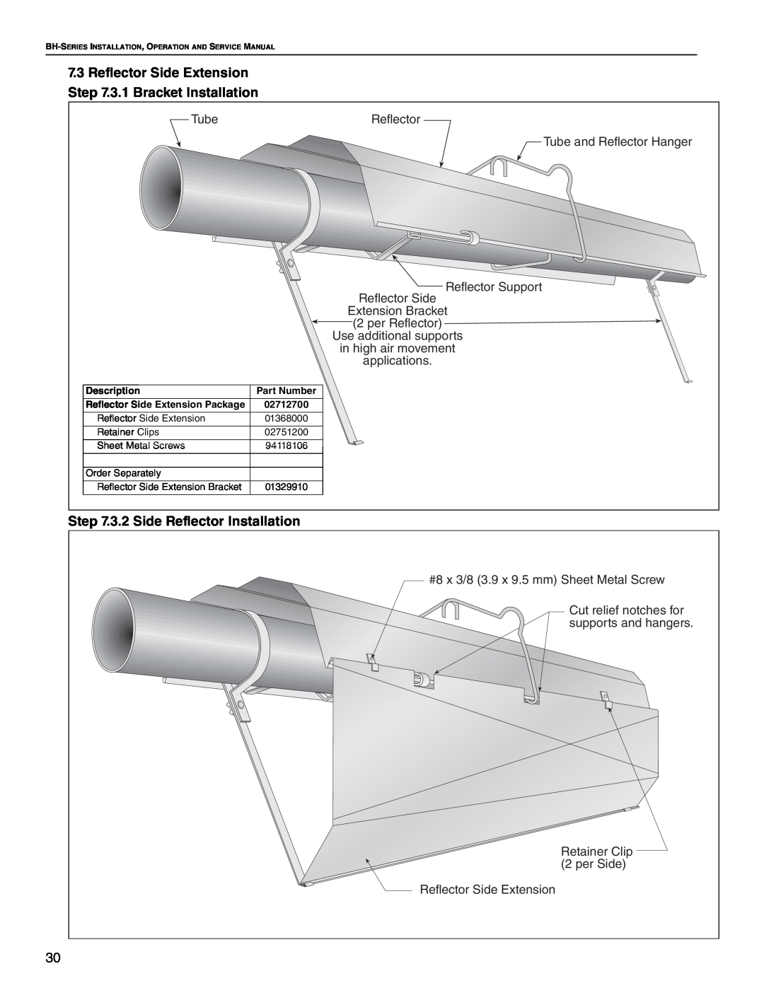 Roberts Gorden Linear Heater manual Reflector Side Extension, 3.1 Bracket Installation, 3.2 Side Reflector Installation 
