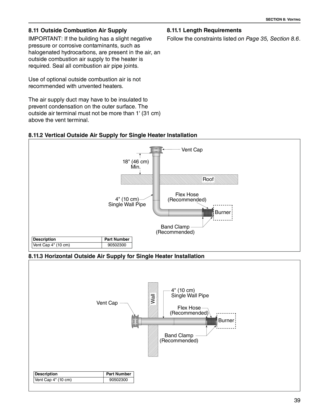 Roberts Gorden Linear Heater manual Outside Combustion Air Supply, Length Requirements 