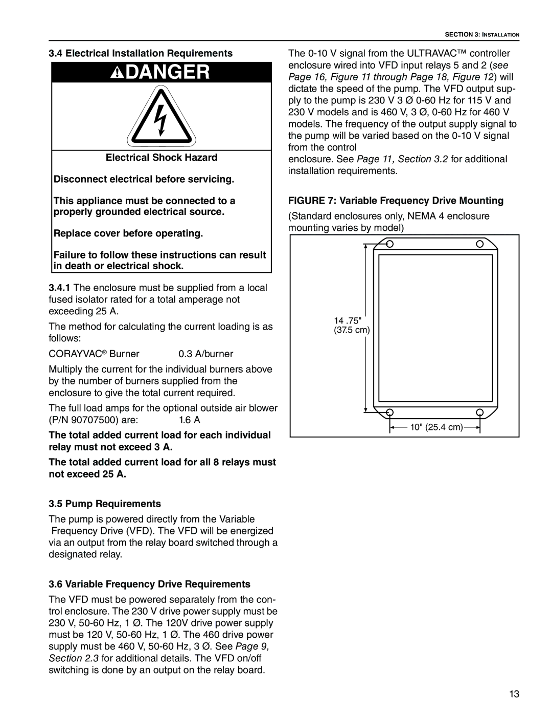 Roberts Gorden NEMA 4 installation manual Variable Frequency Drive Mounting, Variable Frequency Drive Requirements 