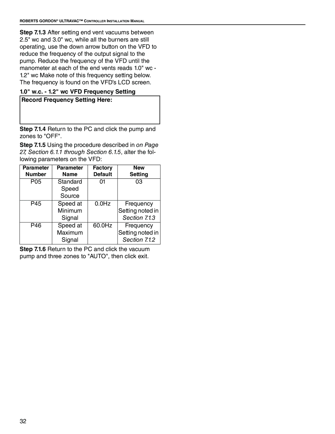 Roberts Gorden NEMA 4 installation manual Parameter Factory New Number Name Default Setting 