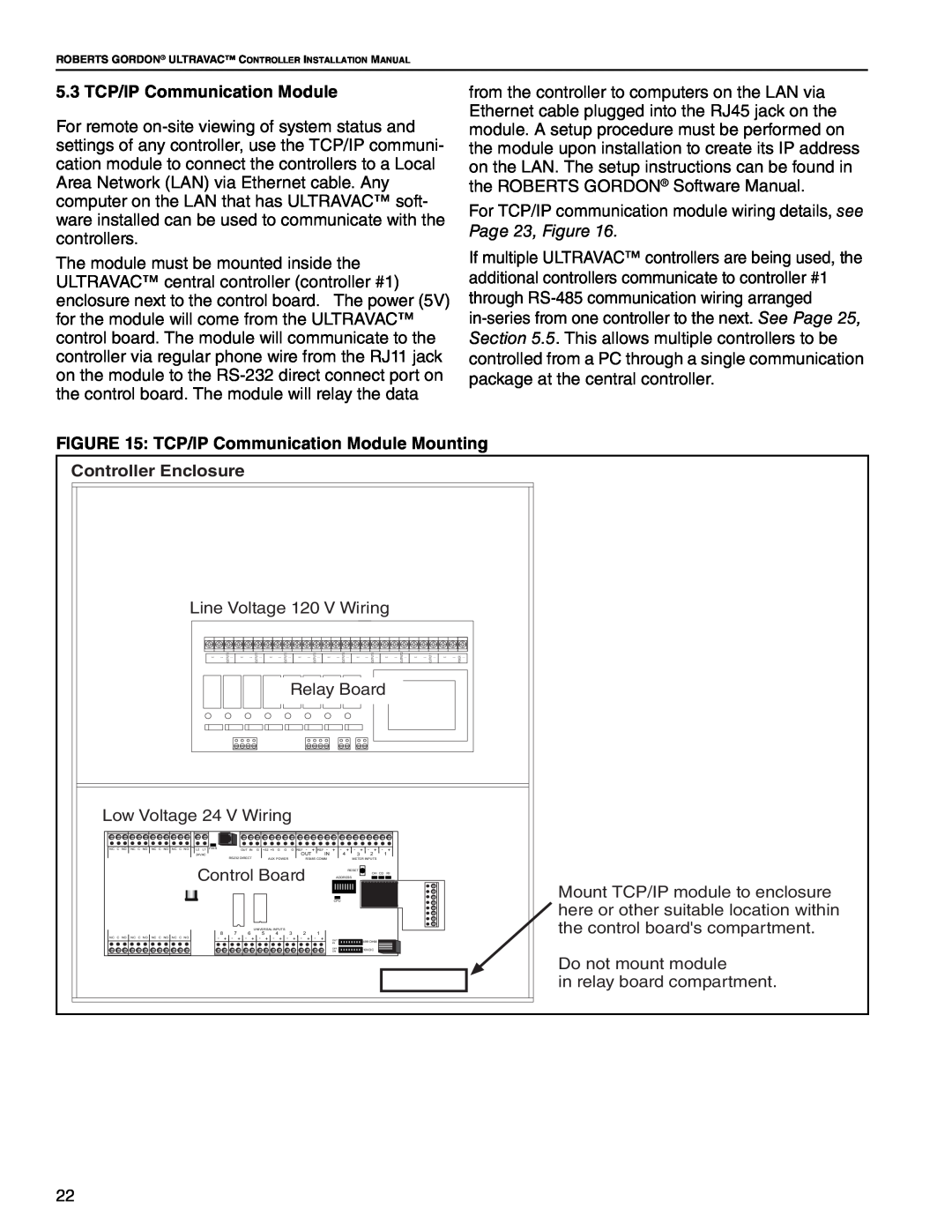 Roberts Gorden NEMA 4 installation manual 5.3 TCP/IP Communication Module, TCP/IP Communication Module Mounting 