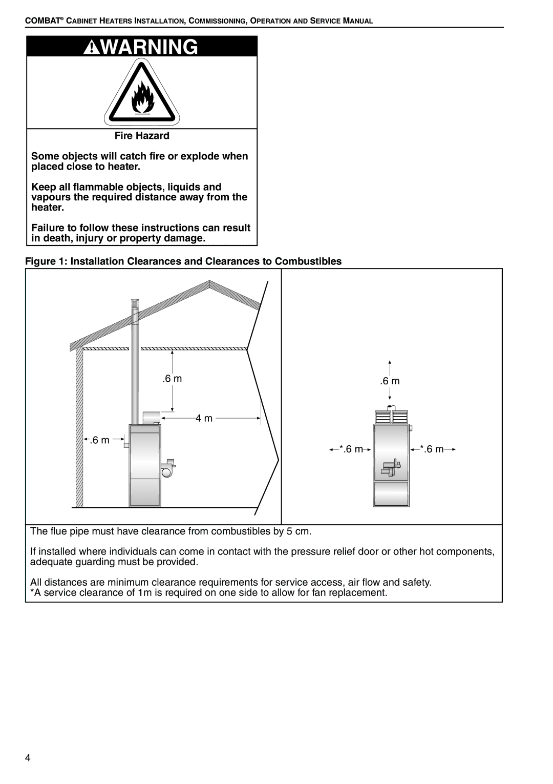 Roberts Gorden POP-ECA/PGP-ECA 015 to 0100 service manual Installation Clearances and Clearances to Combustibles 