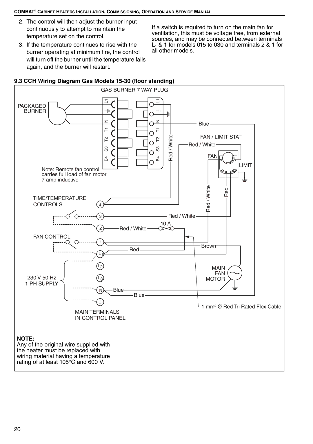 Roberts Gorden POP-ECA/PGP-ECA 015 to 0100 service manual CCH Wiring Diagram Gas Models 15-30 floor standing 