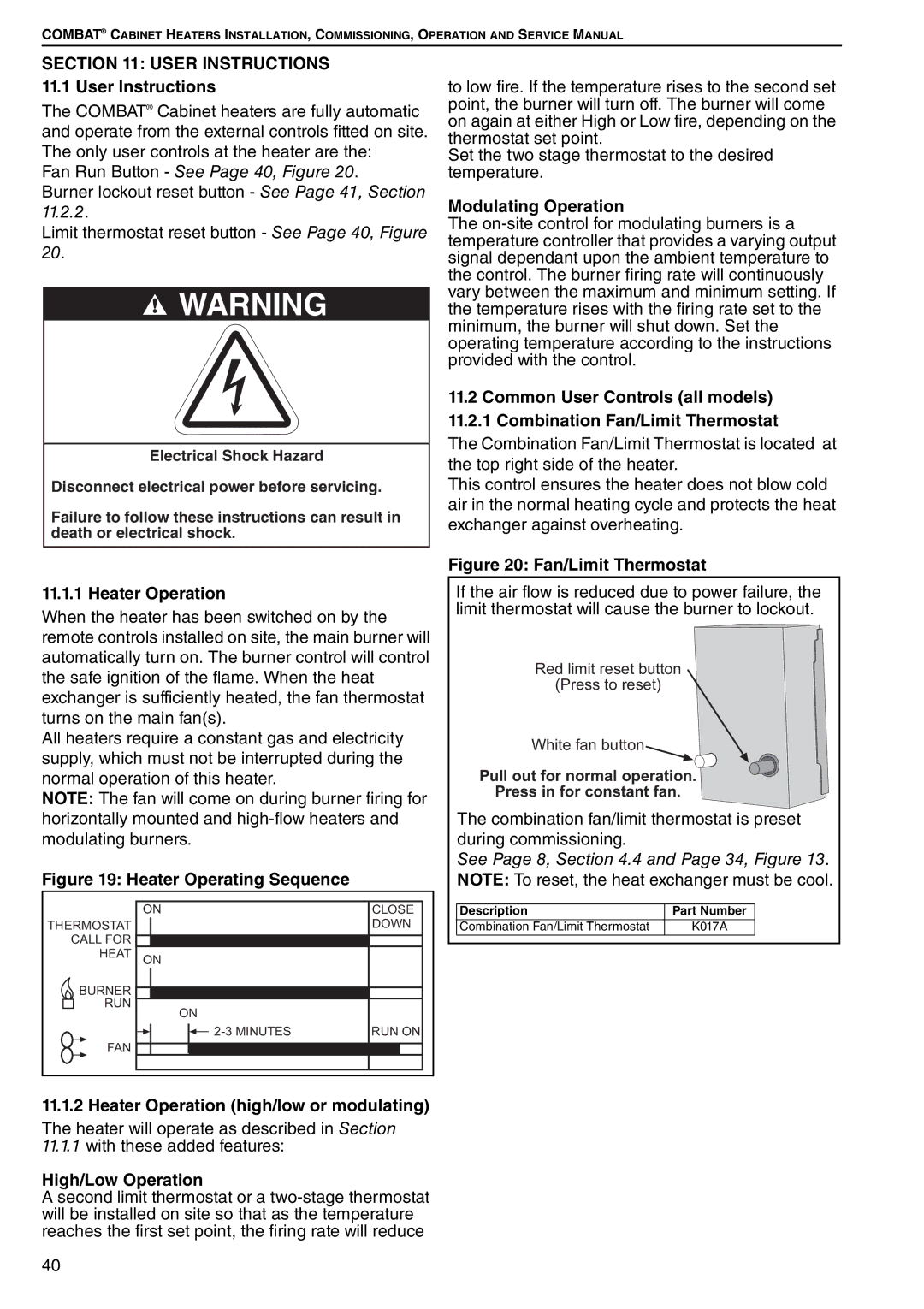 Roberts Gorden POP-ECA/PGP-ECA 015 to 0100 service manual Modulating Operation, Heater Operation high/low or modulating 