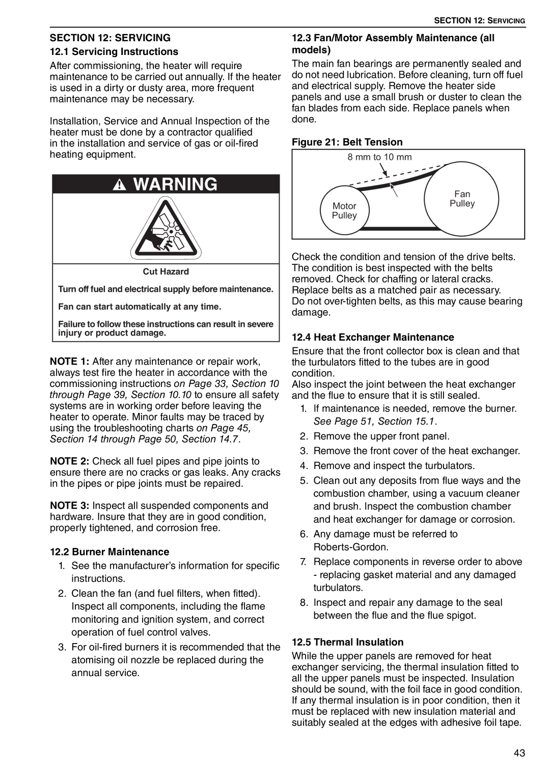 Roberts Gorden POP-ECA/PGP-ECA 015 to 0100 Servicing 12.1 Servicing Instructions, Burner Maintenance, Thermal Insulation 