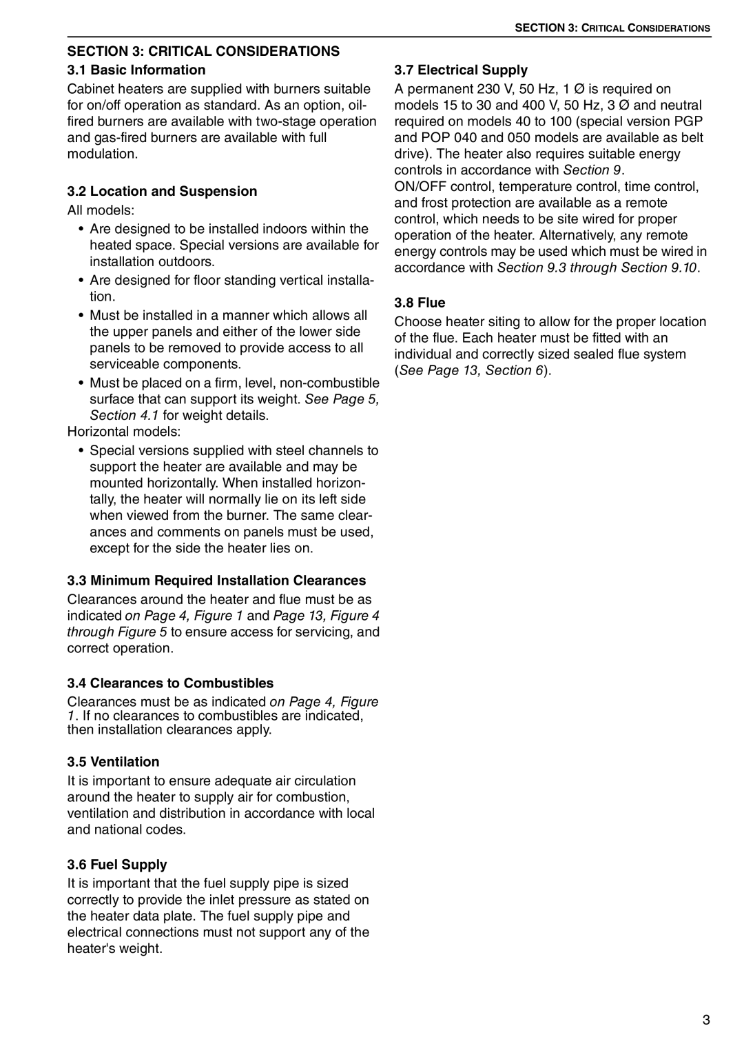 Roberts Gorden POP-ECA/PGP-ECA 015 to 0100 Critical Considerations 3.1 Basic Information, Ventilation, Fuel Supply, Flue 