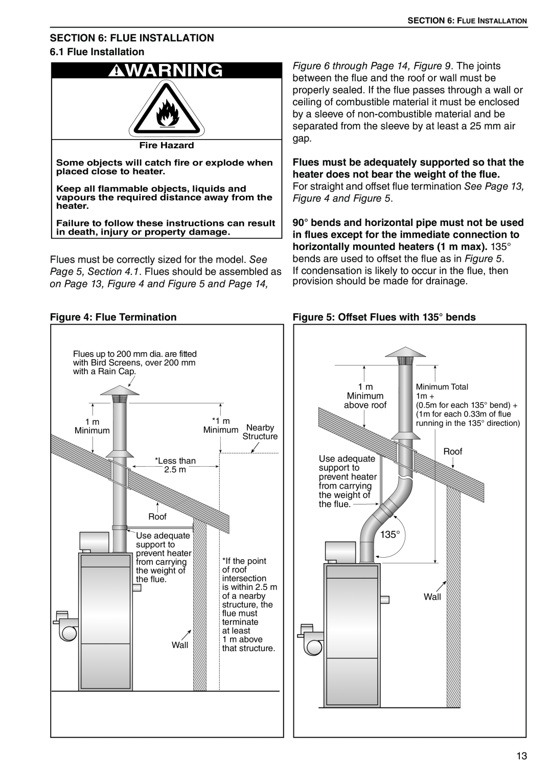 Roberts Gorden POP-ECA/PGP-ECA 015 to 0100 service manual FLUE INSTALLATION 6.1 Flue Installation, on Page 13, and and Page 
