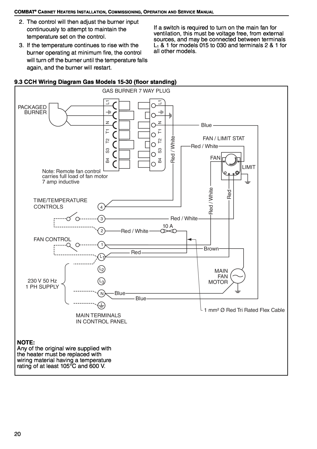 Roberts Gorden POP-ECA/PGP-ECA 015 to 0100 service manual CCH Wiring Diagram Gas Models 15-30 floor standing 