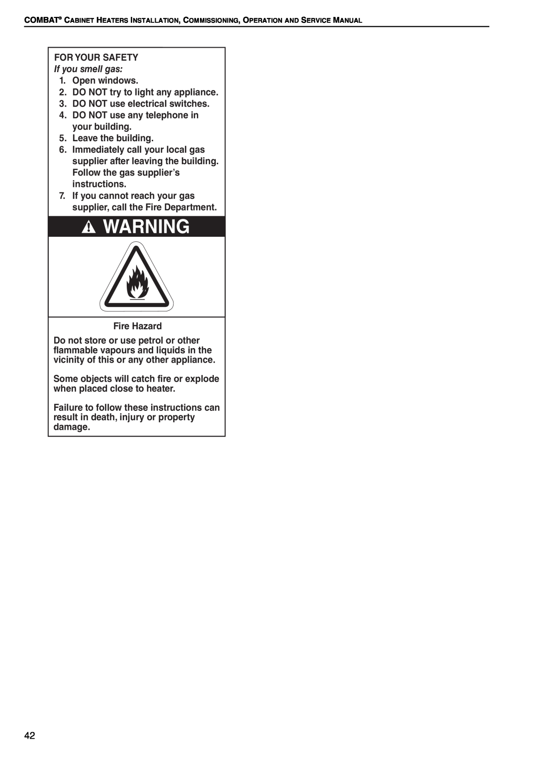 Roberts Gorden POP-ECA/PGP-ECA 015 to 0100 service manual For Your Safety, If you smell gas 