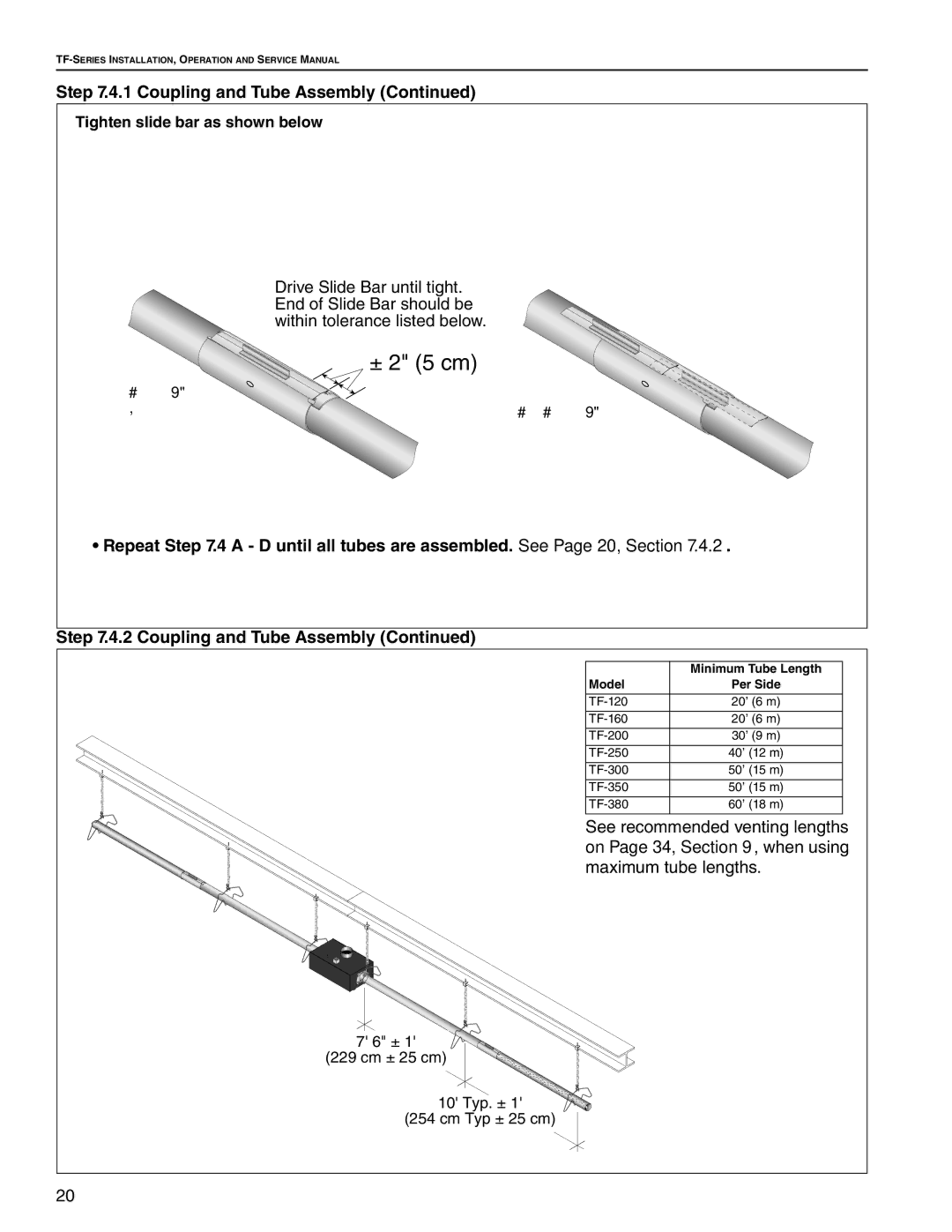 Roberts Gorden TF-250, TF-350, TF-300, TF-120, TF-200, TF-160, TF-380 Coupling and Tube Assembly, Minimum Tube Length, Model 