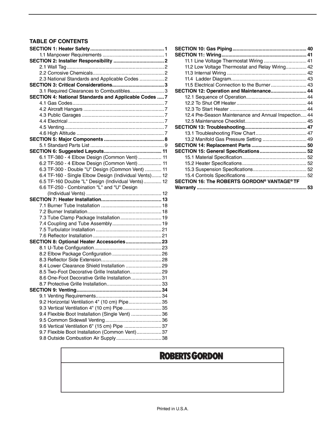 Roberts Gorden TF-200, TF-350, TF-300, TF-120, TF-160, TF-250, TF-380 service manual 2005 